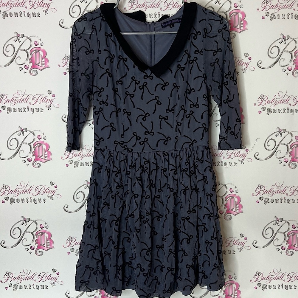 Sugarhill boutique dress bows ribbons collar 3D Charming Black and Gray Dress